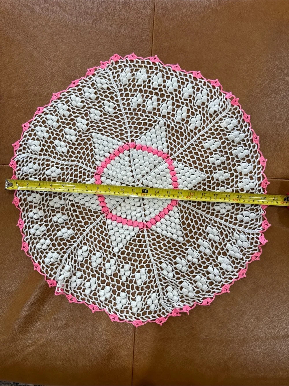 VTG Crochet Doily Lot of 3 Pink White Handmade Round Square Cottagecore Decor